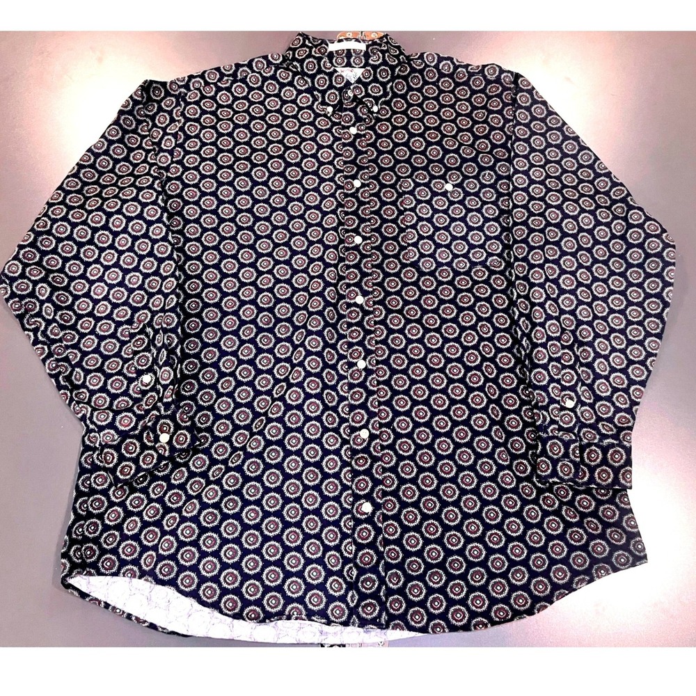Sears Roebuck Shirt Mens XLT Blue Medallion Geometric Cotton Good Vintage 90s